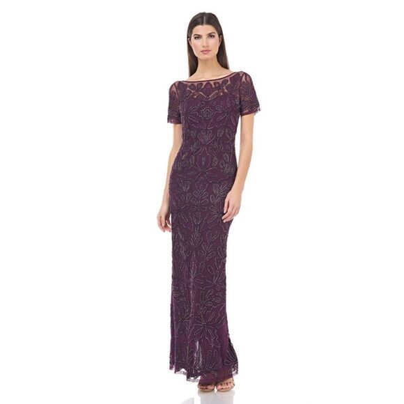 JS Collections Beaded Soutache Purple Formal Evening Gown Size 8 NWT - Picture 1 of 6